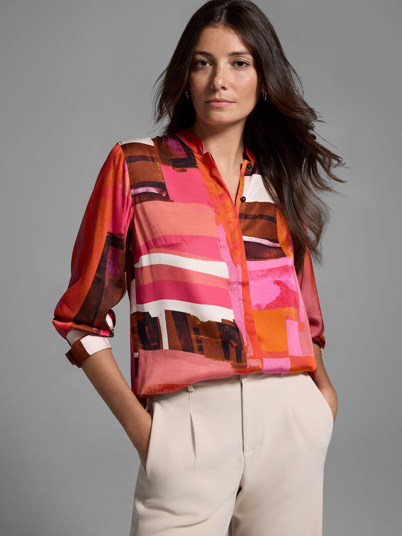 Woman Wears Artful Blocks Glossy Blouse image number 0