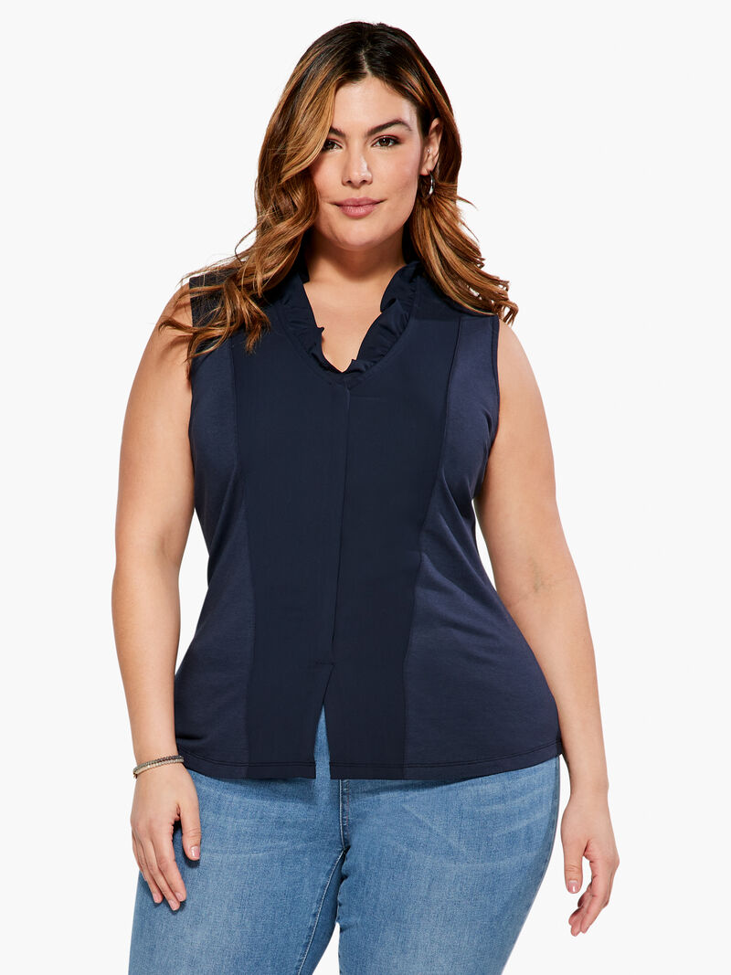 Woman Wears Ruffled Around Tank image number 0