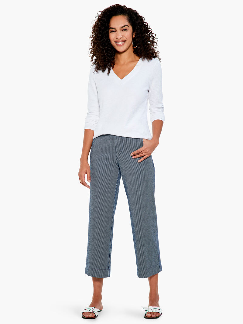 Woman Wears Railroad Stripe Wide-Leg Pocket Pant image number 0