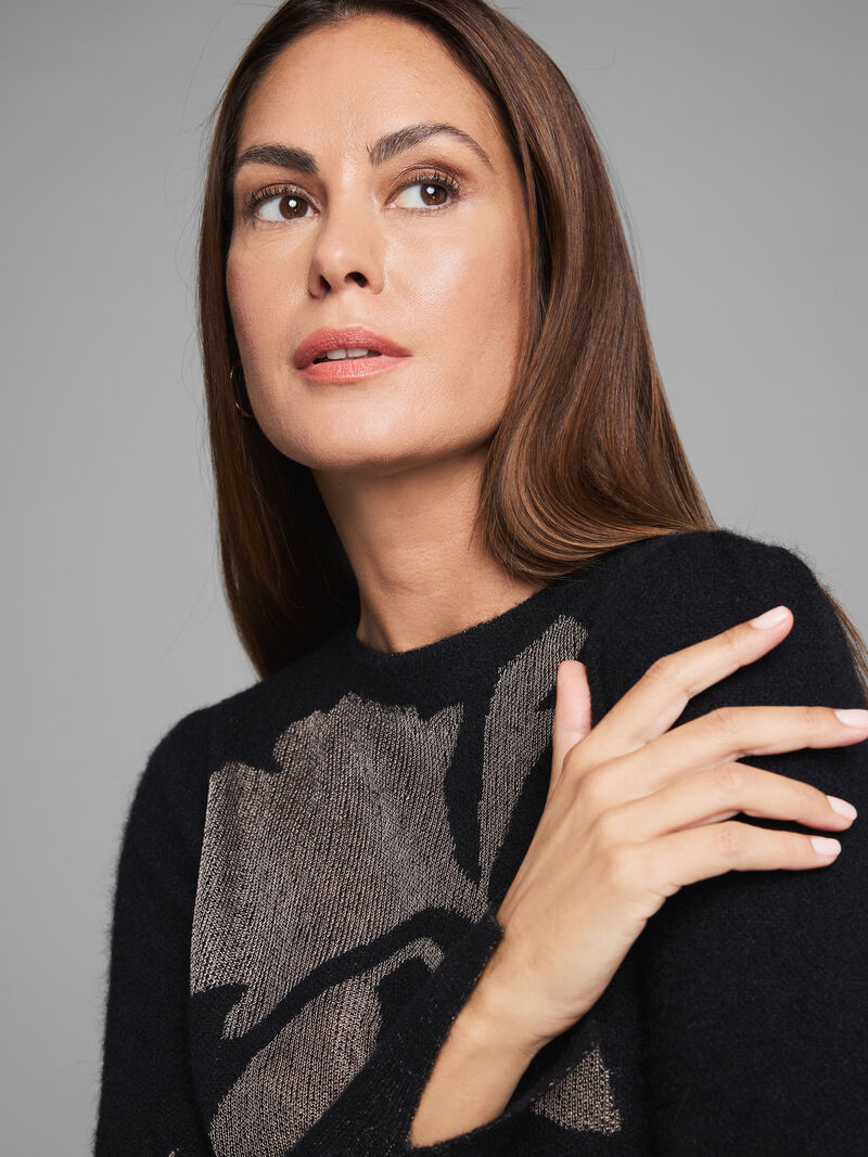 Woman Wears Lace Knit Floral Sweater image number 1