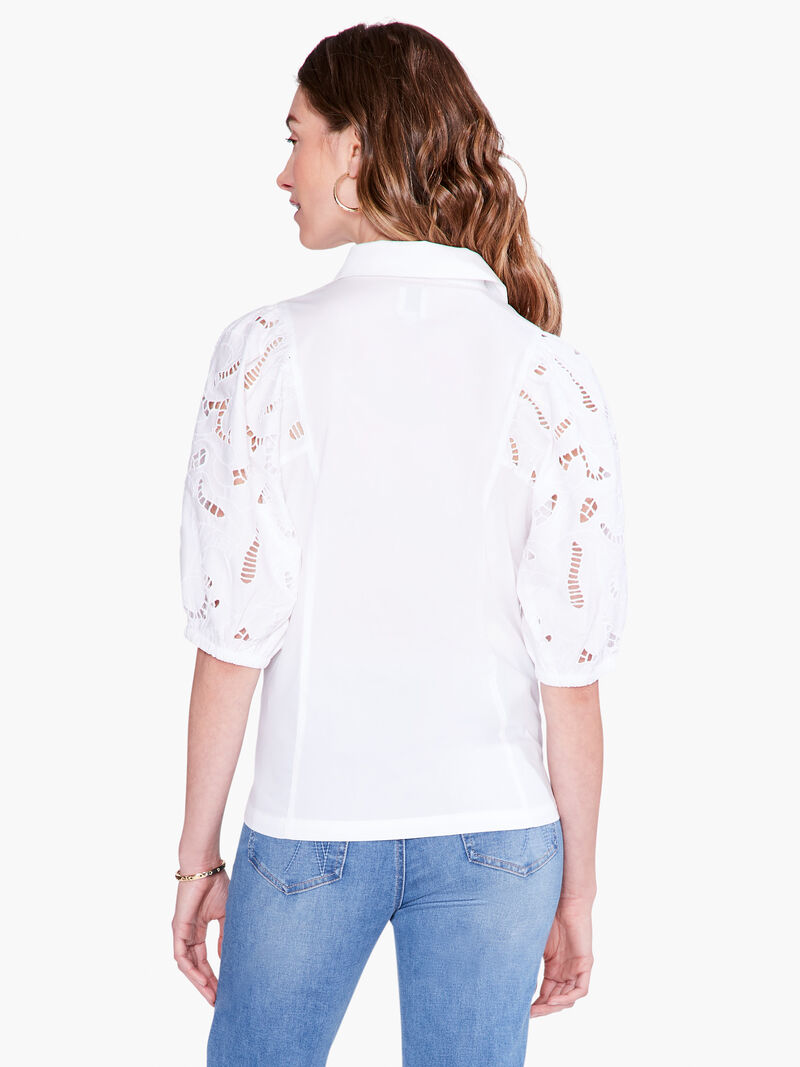 Woman Wears Eyelet Sleeves Shirt image number 3