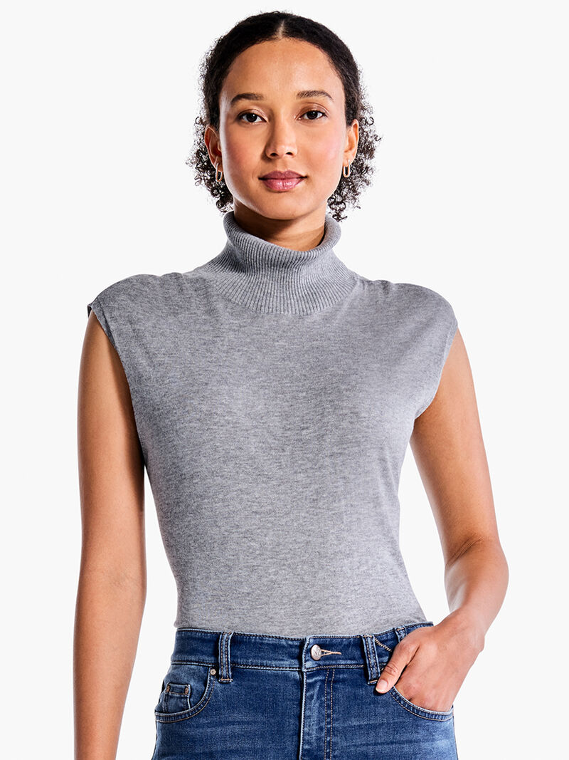 Woman Wears Sleeveless Turtleneck Sweater Tee image number 0