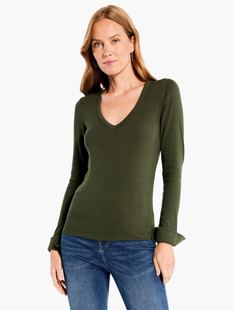 Woman Wears Perfect Rib Knit Cuffed Top image number 0
