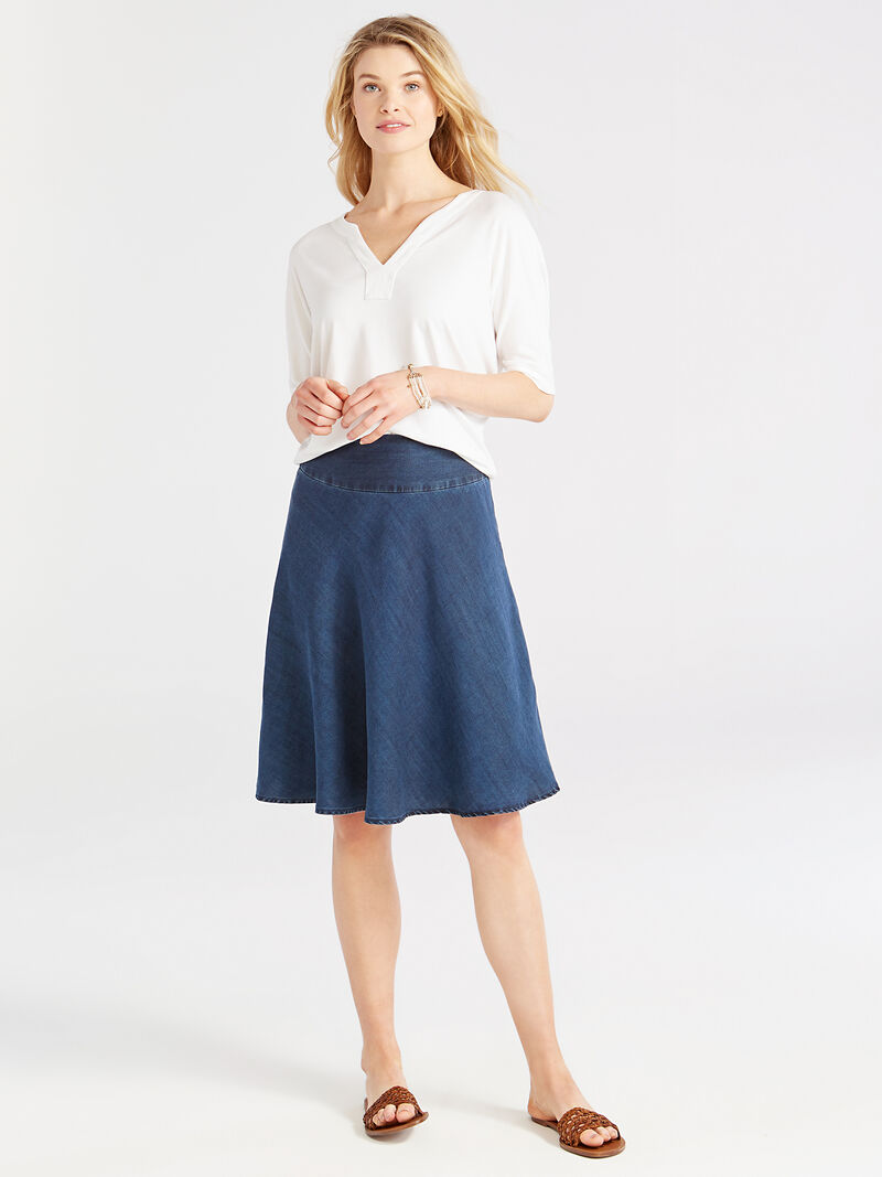 Woman Wears Summer Denim Fling Flirt Skirt image number 0