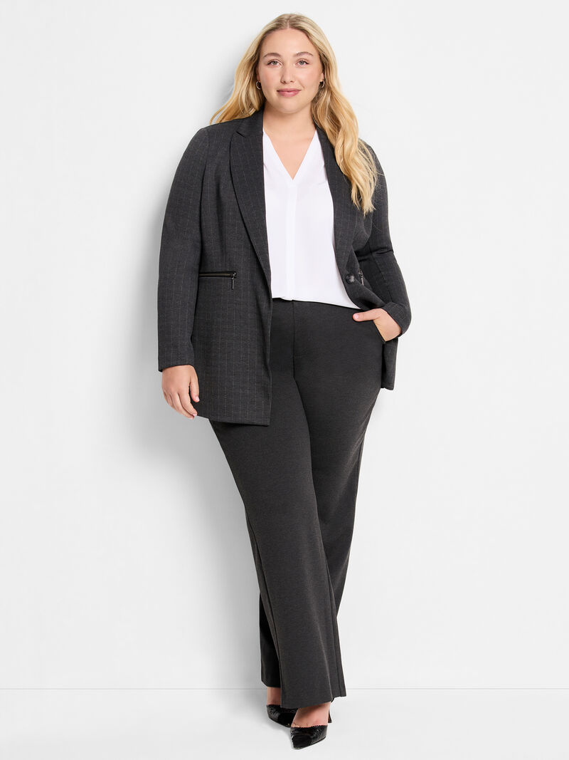 Woman Wears Pinstripe Knit Zip Jacket image number 1