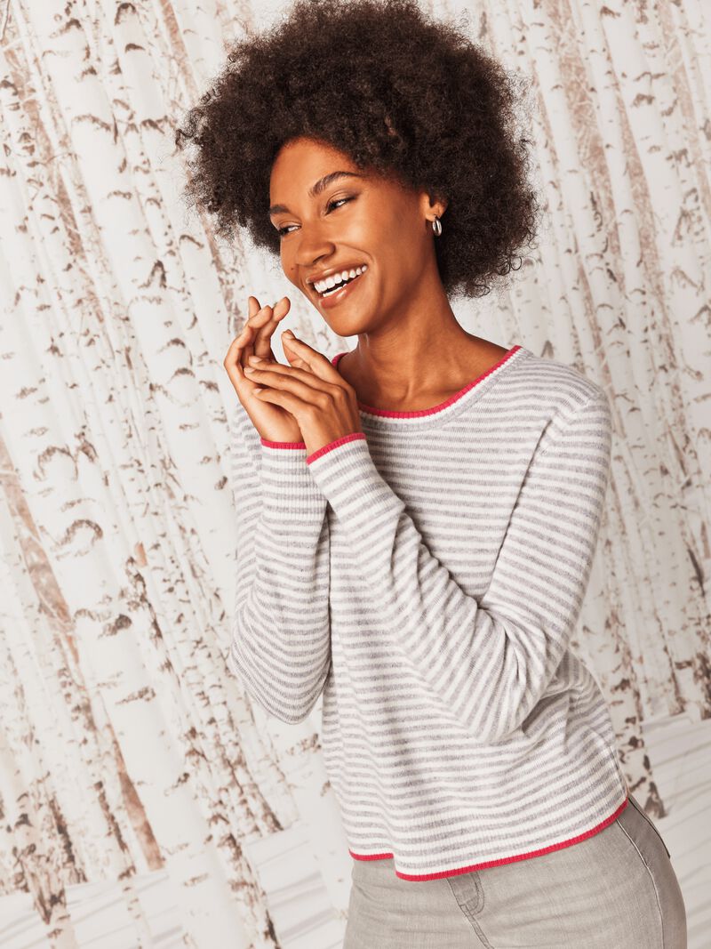 Woman Wears Easy Stripe Cashmere Sweater image number 0