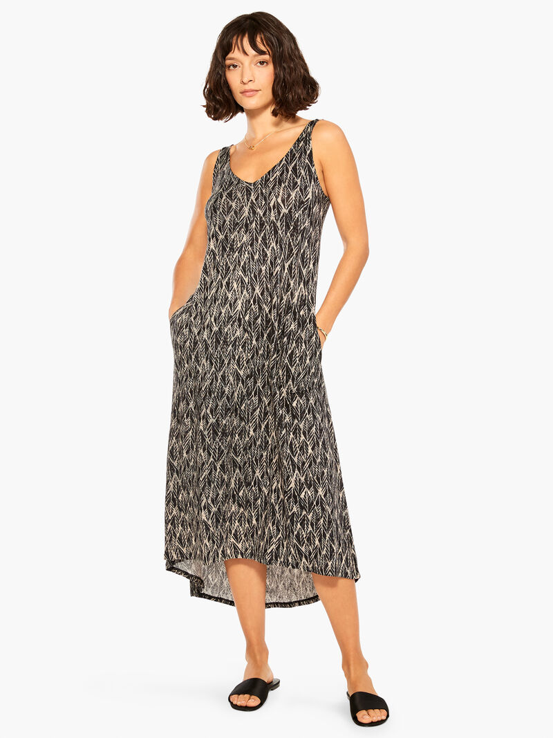 Woman Wears NZT Sketched Leaves Double V Tank Dress image number 3