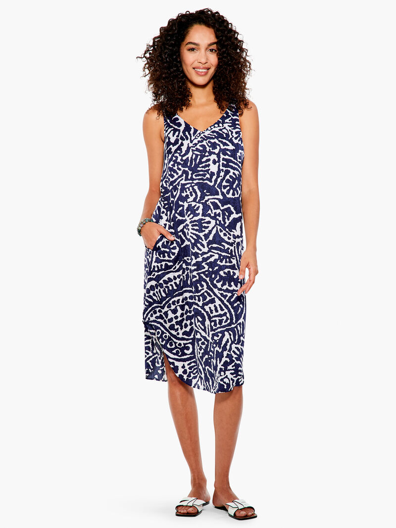 Woman Wears Indigo Stamp Tank Dress image number 0