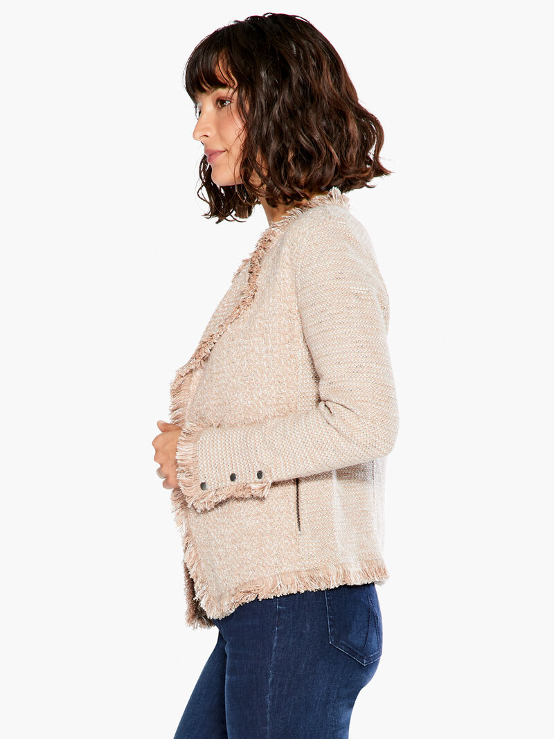 Woman Wears Fringe Mix Knit Jacket image number 1