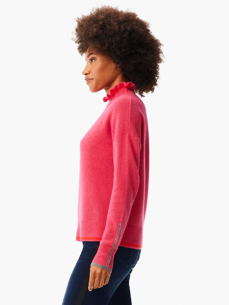 Woman Wears Ruffled Up Cashmere Turtleneck Sweater image number 2