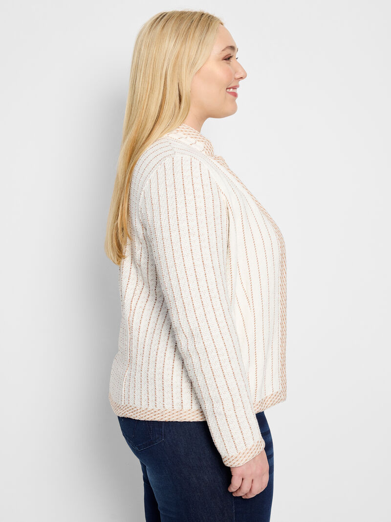 Woman Wears Pinstripe Notch Collar Knit Jacket image number 2