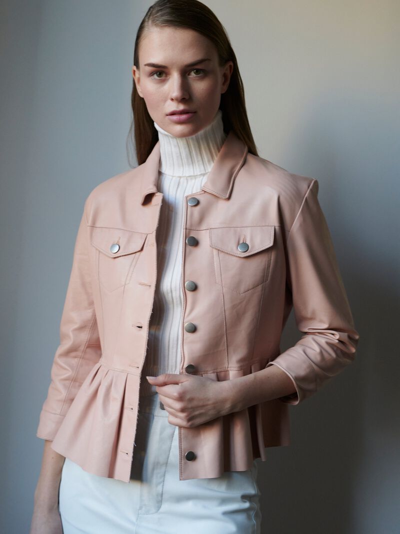 JKT Brie Burnished Leather With Peplum Hem