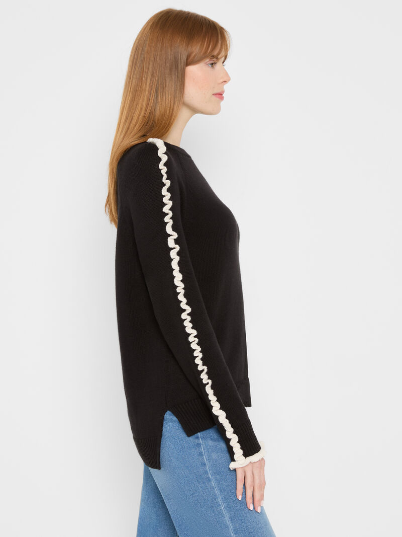 Woman Wears Ruffled Down Sweater image number 2