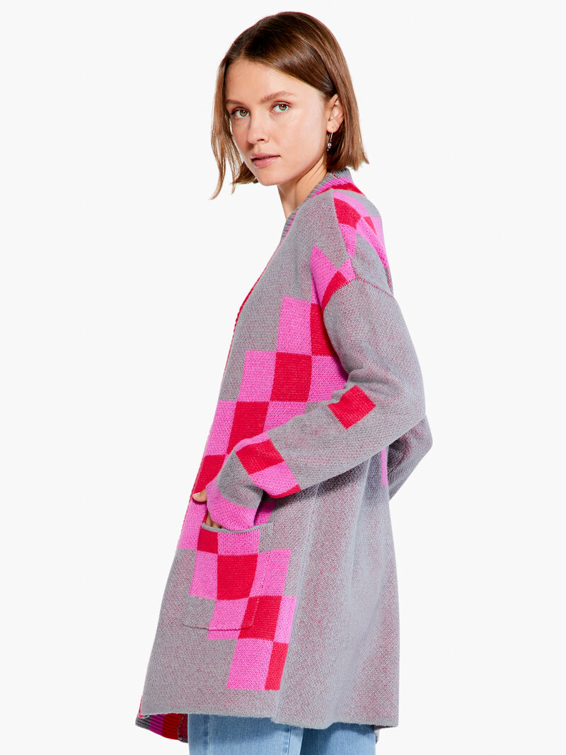 Woman Wears Checked Away Cardigan image number 1