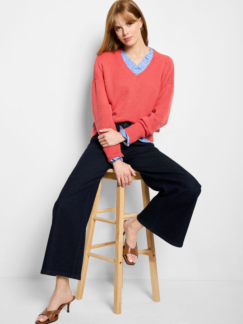 Tuck Stitch V-Neck Sweater