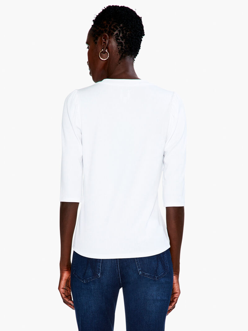 Woman Wears Drapey Rib Puff Sleeve Tee image number 2
