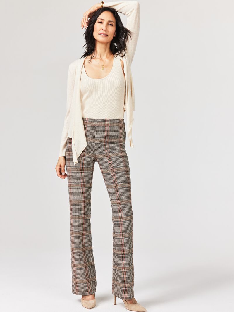 Woman Wears 31" Sketched Plaid Bootcut Knit Pant image number 1