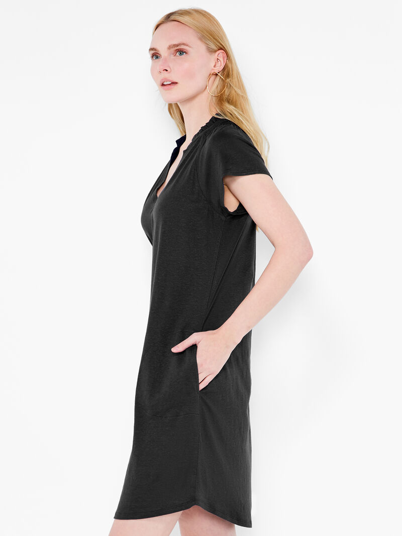 Woman Wears NZT Short Sleeve Ruffle V Dress image number 0