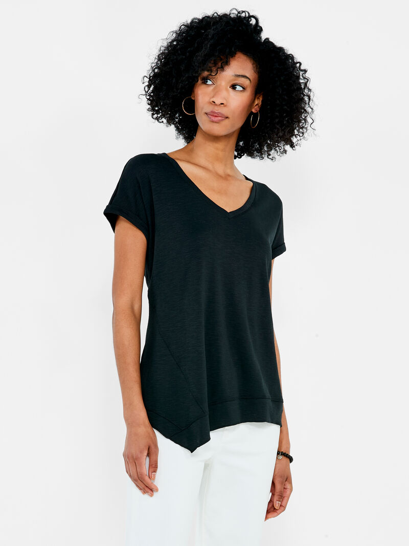 Woman Wears NZT Short Sleeve V-Neck Asymmetrical Tee image number 0