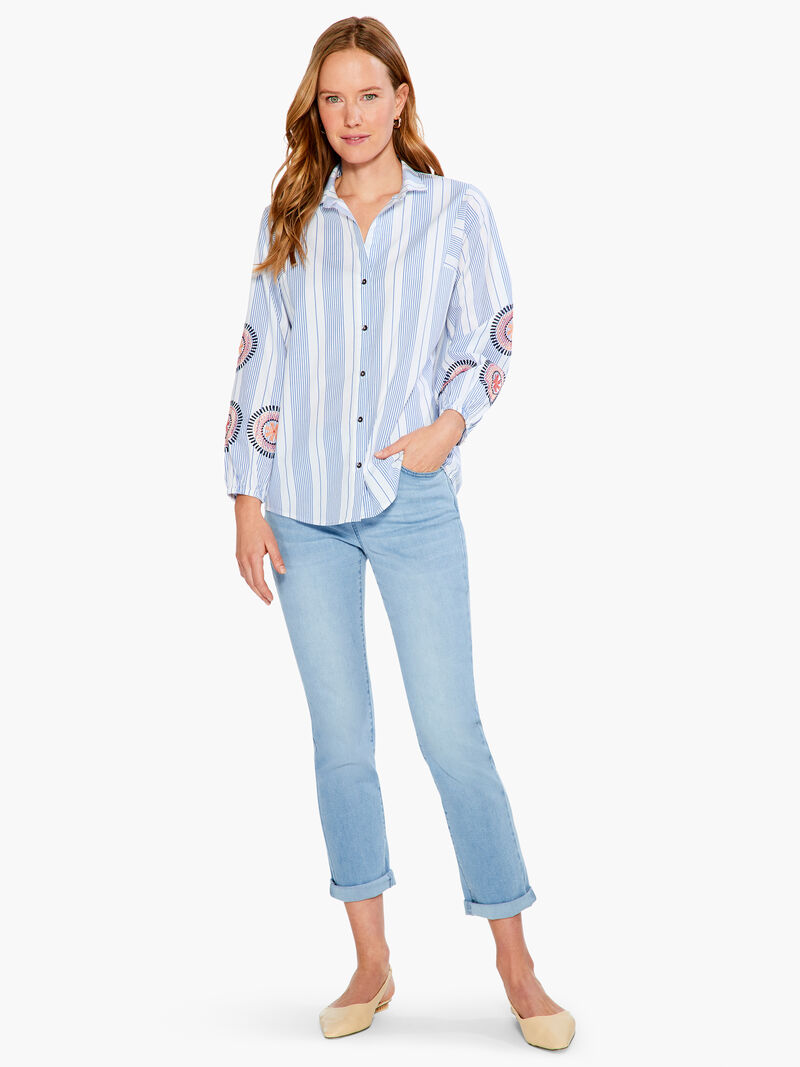 Woman Wears Embroidered Skies Shirt image number 3