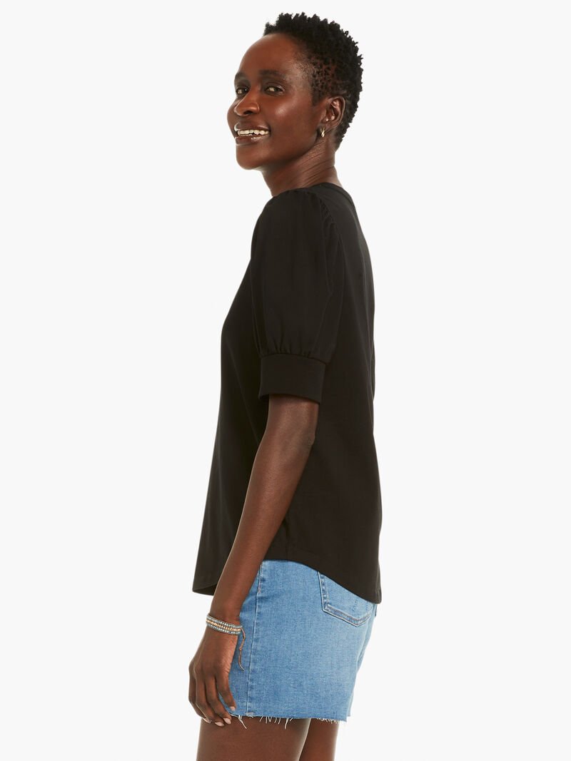Woman Wears NZT Elbow Sleeve Split Neck Tee image number 1