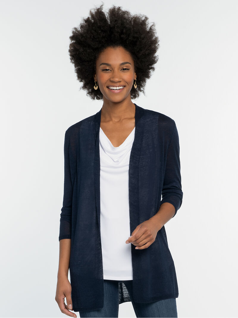 Woman Wears Lightweight Long Back of the Chair Cardigan image number 0