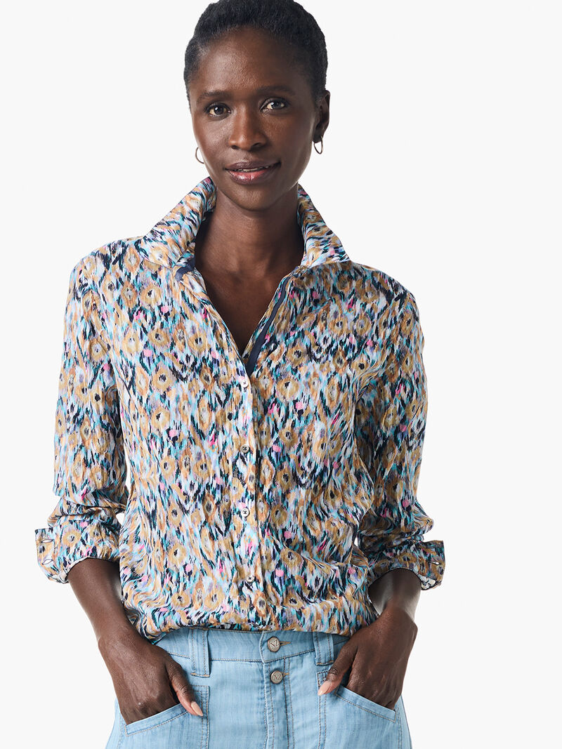Woman Wears Up Beat Ikat Crinkle Shirt image number 0