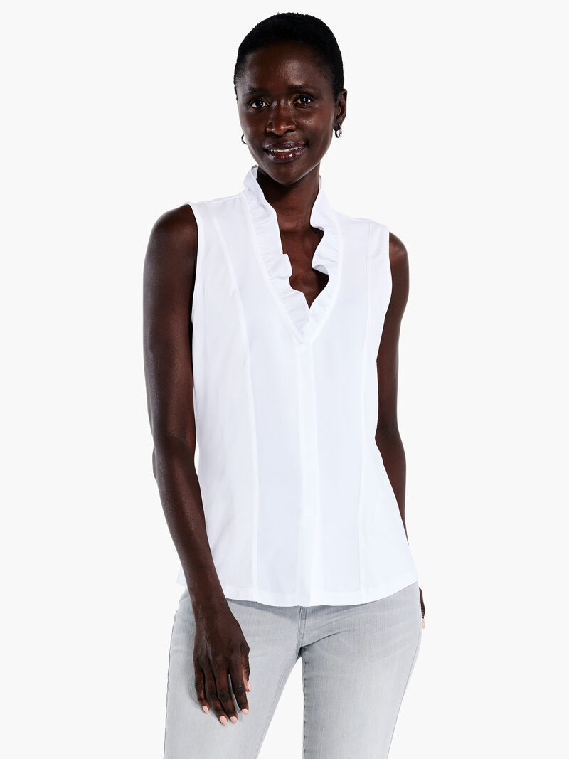 Woman Wears Ruffled Around Tank image number 0