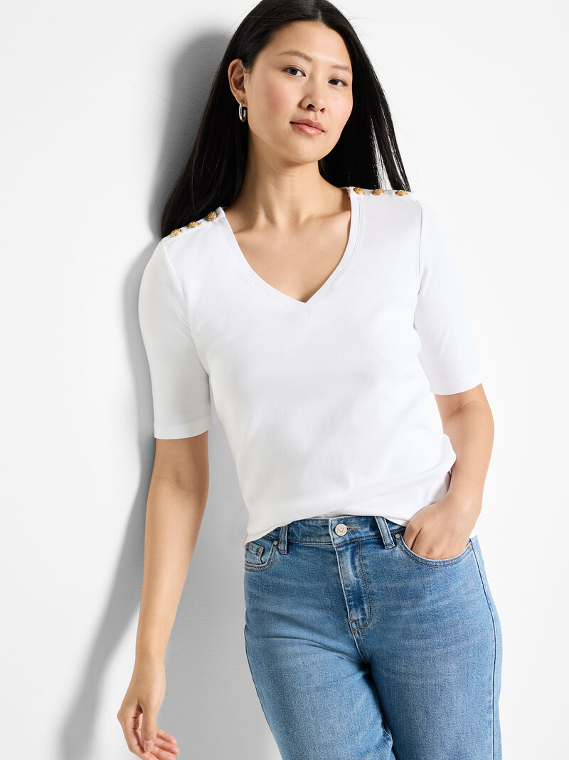 NZT Elbow Sleeve Button Shoulder Top