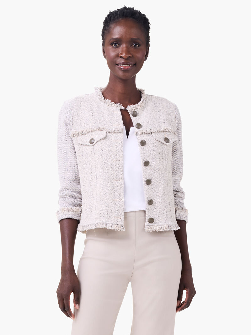 Woman Wears Utility Fringe Mix Knit Jacket image number 0