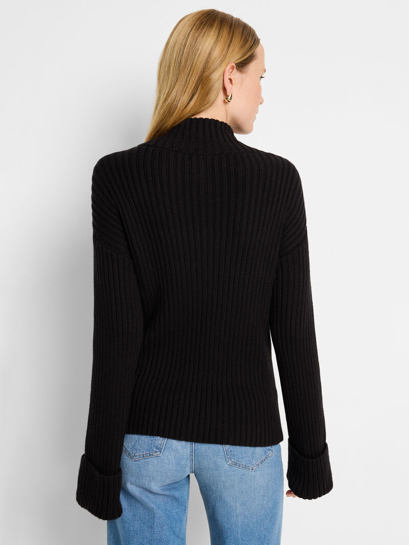 Woman Wears Mock V Ribbed Sweater image number 3