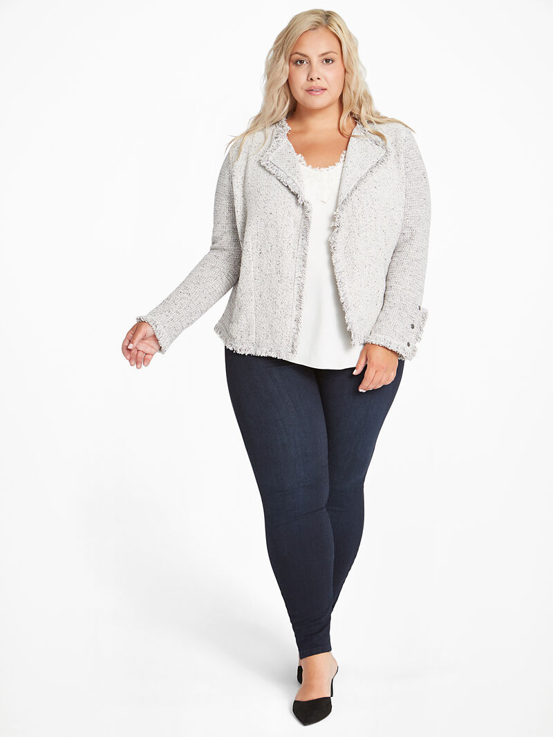 Woman Wears Fringe Mix Knit Jacket image number 4