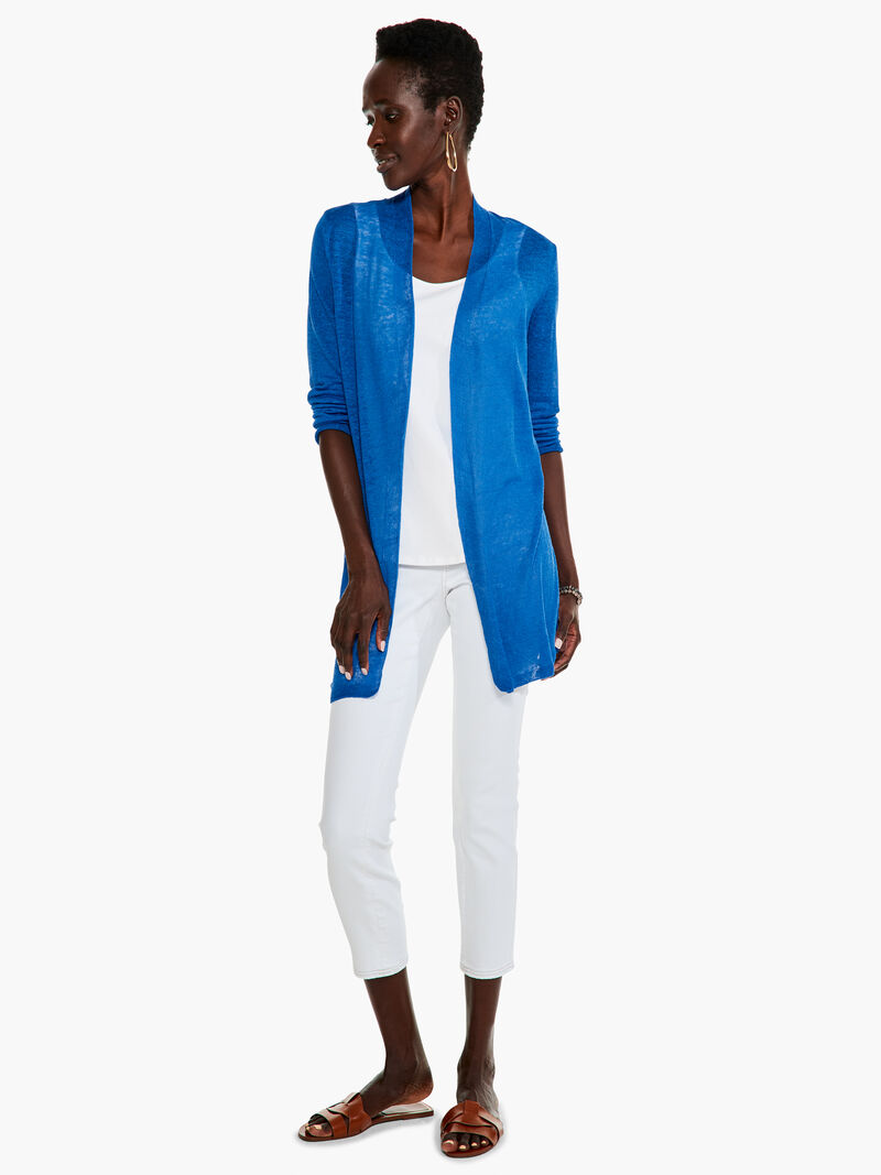 Woman Wears Lightweight Long Back of the Chair Cardigan image number 3