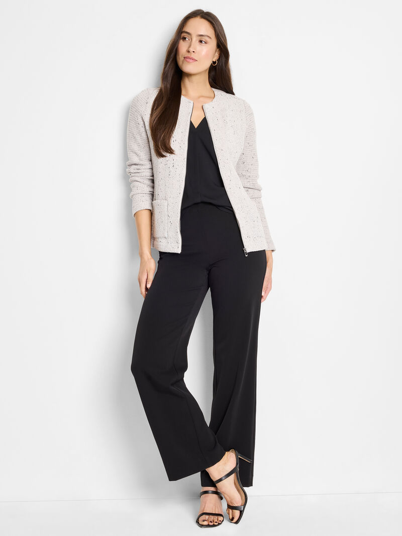 Woman Wears Weave Mix Knit Zip Jacket image number 2