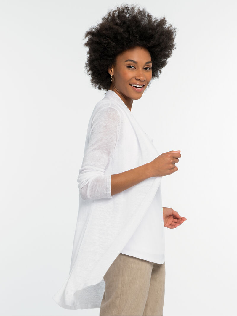 Woman Wears Lightweight Long Back of the Chair Cardigan image number 0