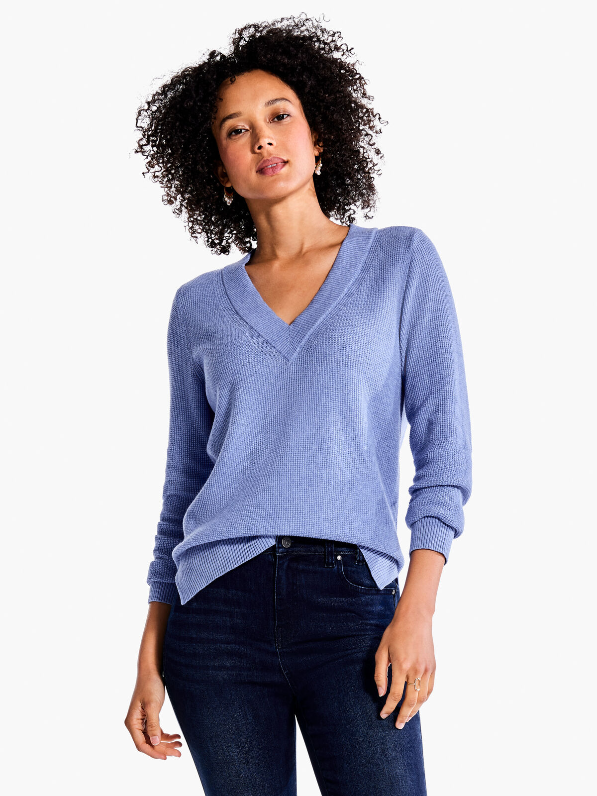 Waffle Stitch V-Neck Sweater