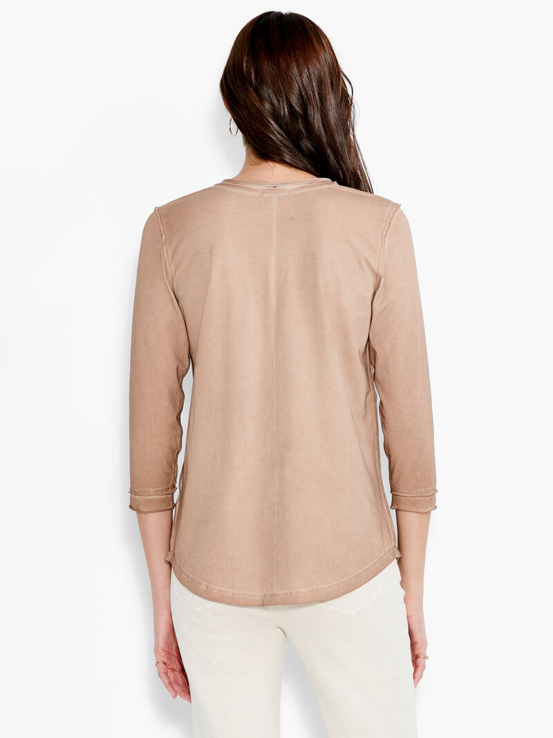 Woman Wears NZT 3/4 Sleeve Roll V Tee image number 2