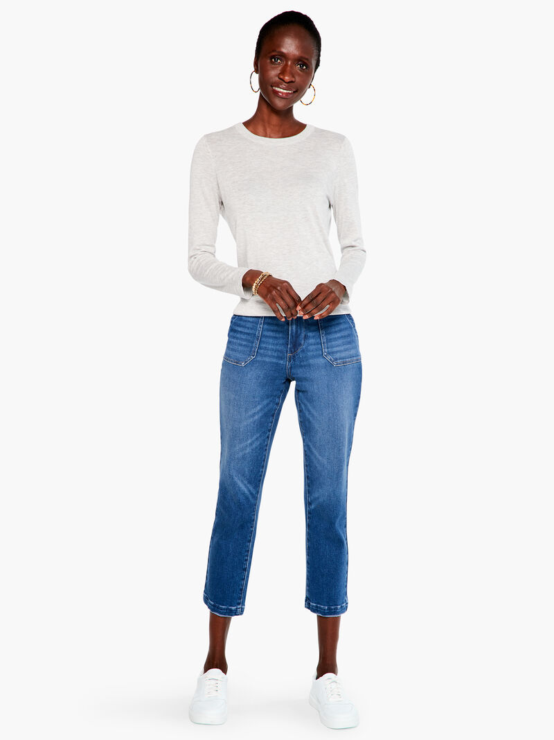 Woman Wears Crew Neck Long Sleeve Sweater Tee image number 3