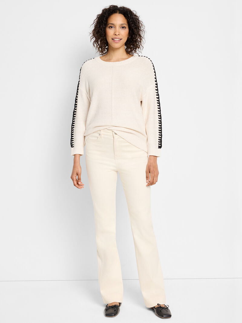 Woman Wears Laced Up Sweater image number 1