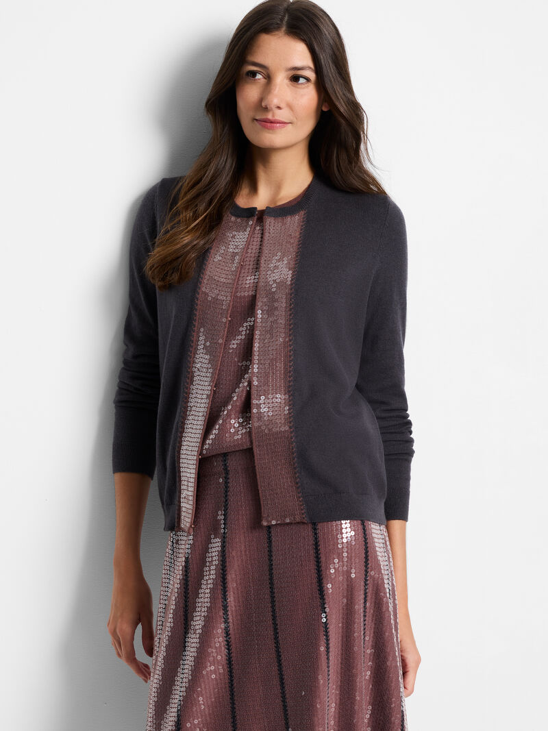 Woman Wears Sequin Trimmed Cardigan image number 0