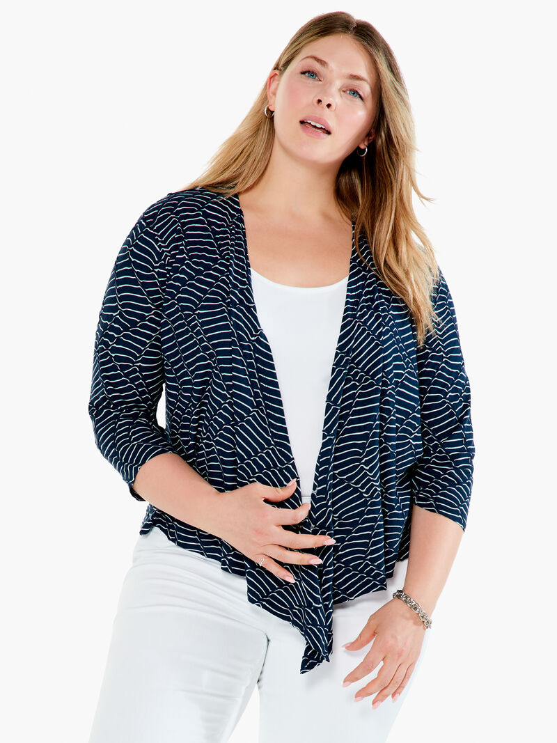 Woman Wears Mixed Lines 4-Way Cardigan image number 0