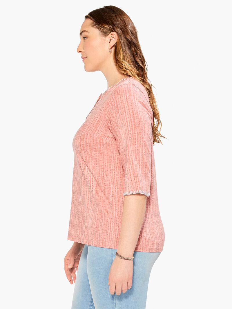 Woman Wears NZT 3/4 Sleeve Split Collar Stitch Top image number 1