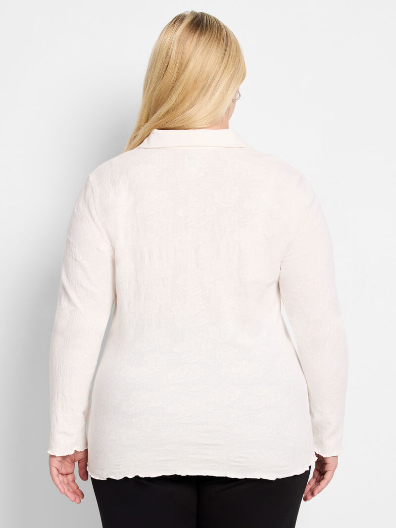 Woman Wears Lace Knit Collared Top image number 3