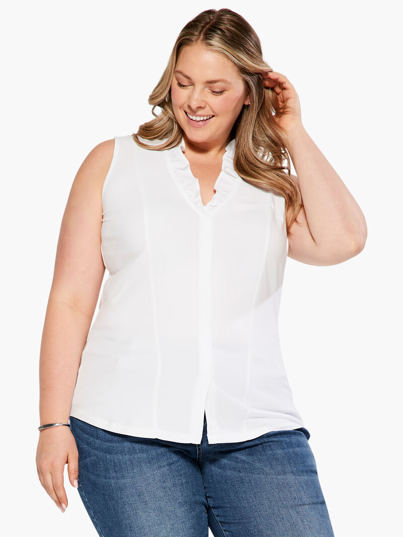 Woman Wears Ruffled Around Tank image number 0