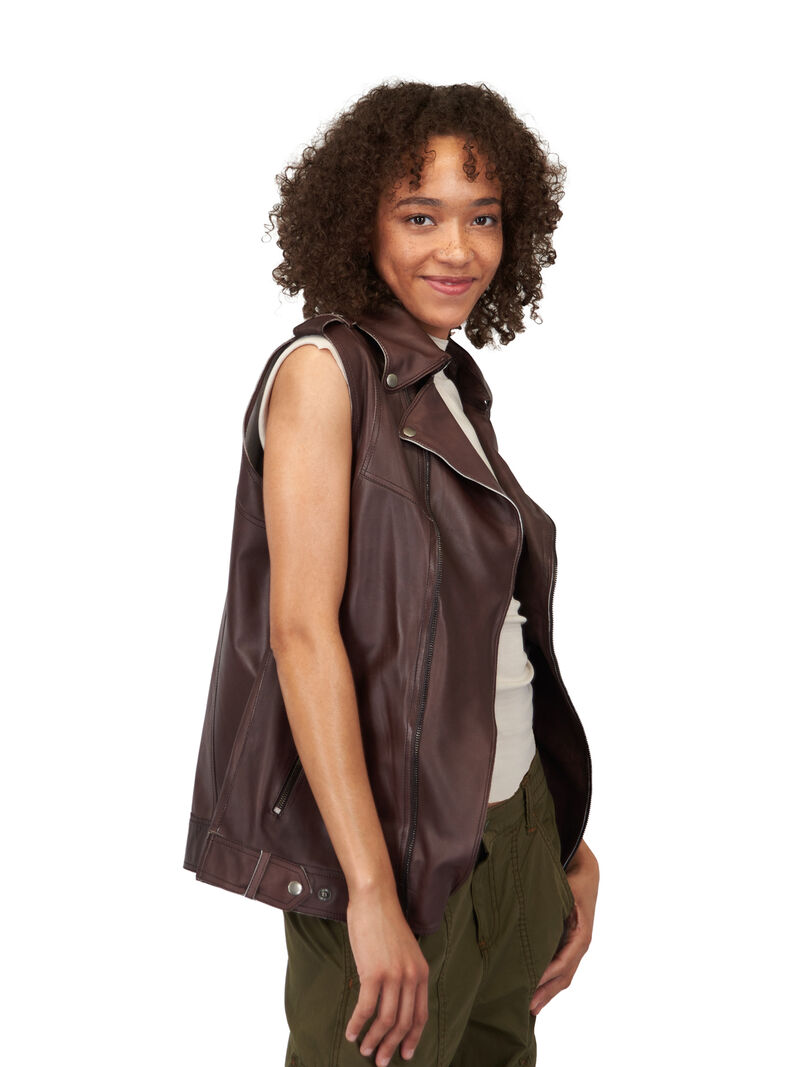 Woman Wears JKT - Angela Patina Leather Jacket image number 3