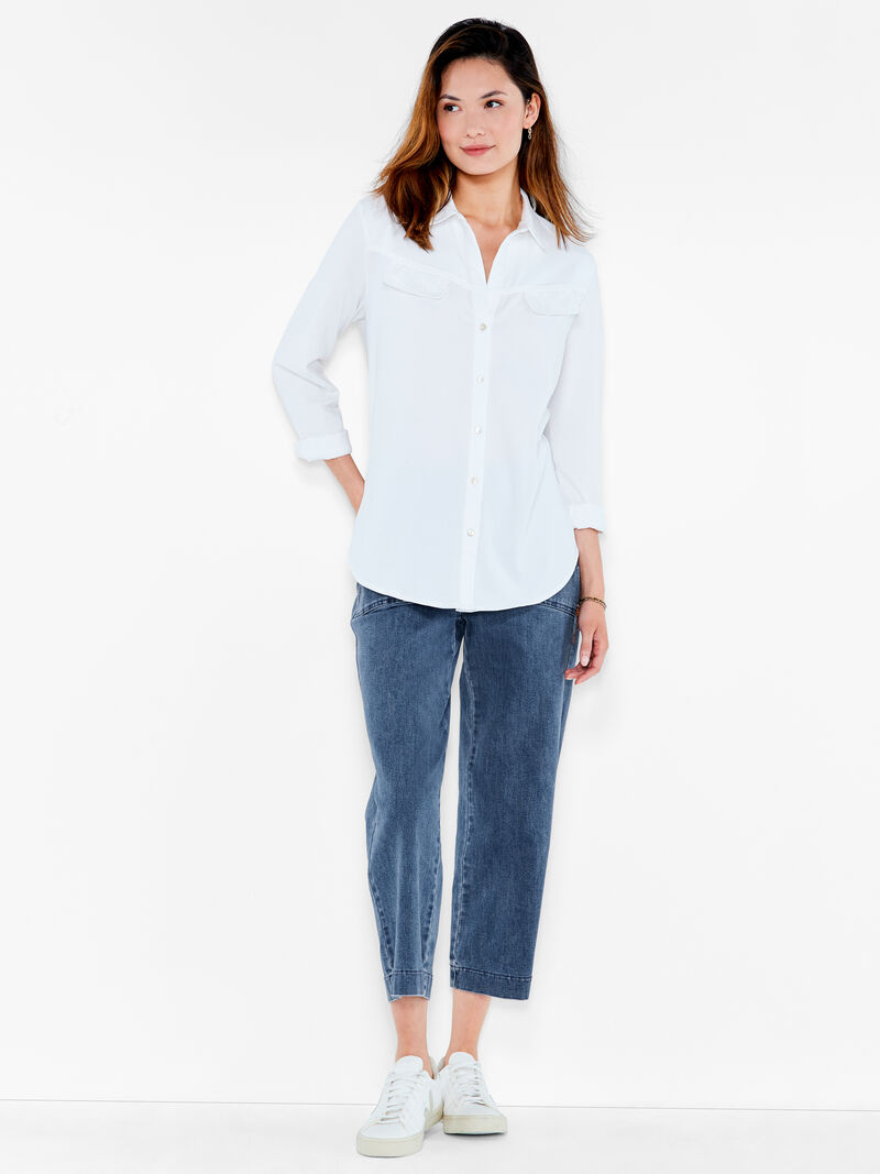 Woman Wears NZT Long Sleeve Angled Pocket Shirt image number 3