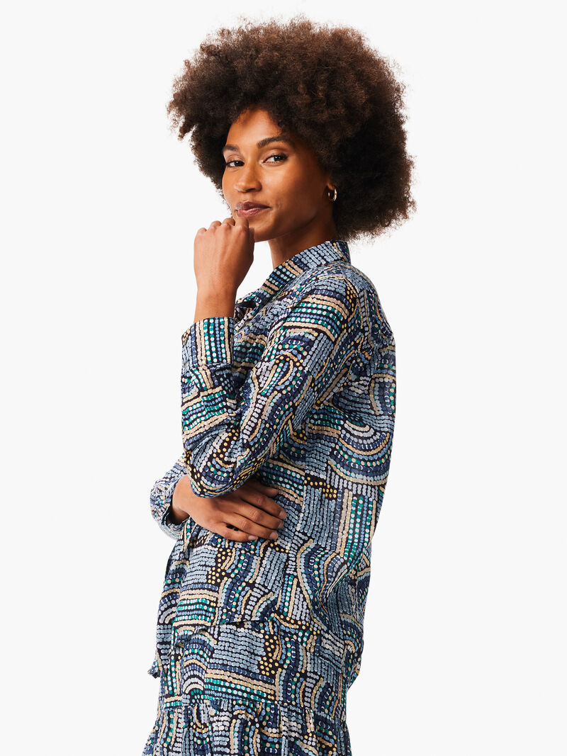 Woman Wears Mosaic Mix Crinkle Shirt image number 1