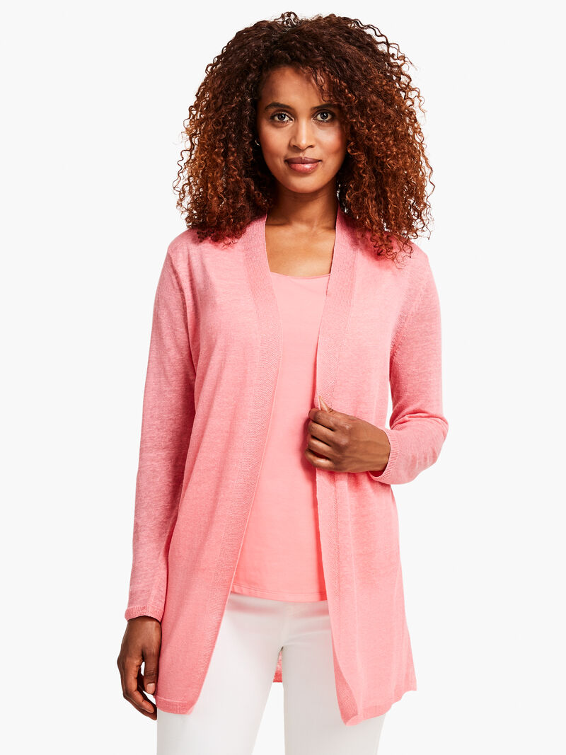 Woman Wears Lightweight Long Back of the Chair Cardigan image number 1