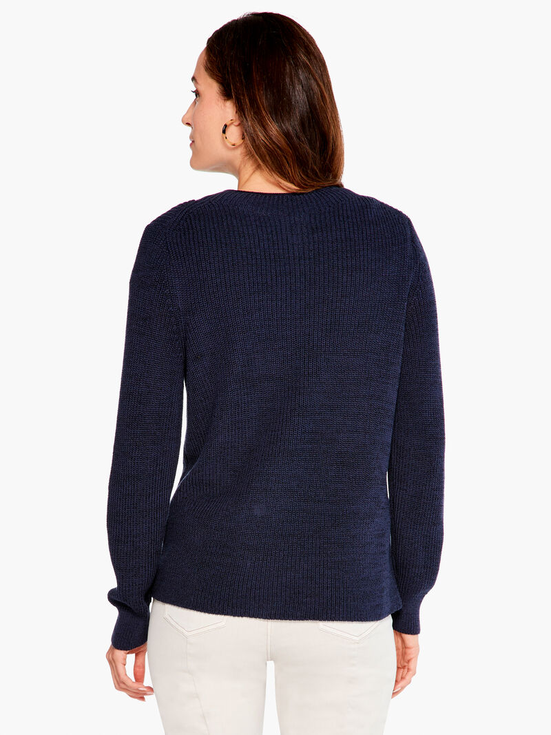 Woman Wears Shaker Knit Crew Neck Sweater image number 2
