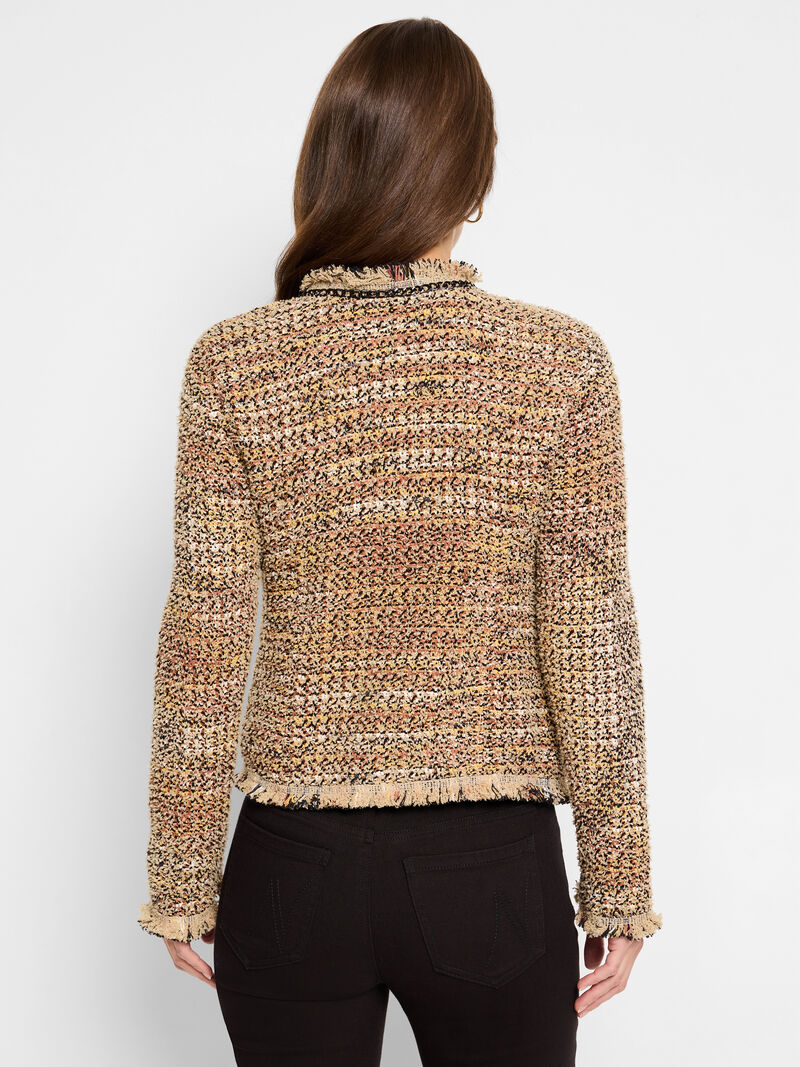 Woman Wears Chain Trim Fringe Mix Knit Jacket image number 4